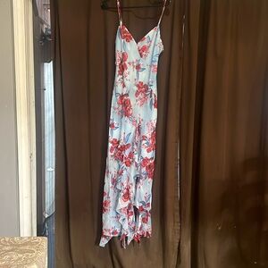 Ruffle slip dress in floral viscose chiffon